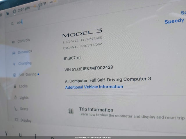 Aukcja sprzedaży 2021 Tesla Model 3 Long Range Dual Motor All-wheel Drive, vin: 5YJ3E1EB7MF002429, numer aukcji: 45898675
