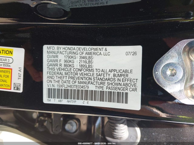 Aukcja sprzedaży 2026 Honda Civic Sport, vin: 19XFL2H83TE034579, numer aukcji: 45898677