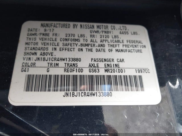 2017 Nissan Rogue Sport S მანქანა იყიდება აუქციონზე, vin: JN1BJ1CR4HW133880, აუქციონის ნომერი: 45898679