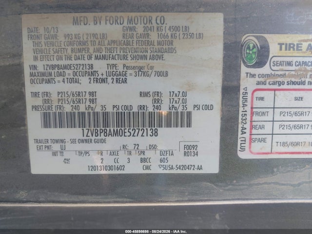 Aukcja sprzedaży 2014 Ford Mustang V6 Premium, vin: 1ZVBP8AM0E5272138, numer aukcji: 45898698