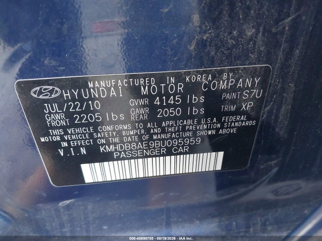Продажа на аукционе авто 2011 Hyundai Elantra Touring Gls, vin: KMHDB8AE9BU095959, номер лота: 45898705