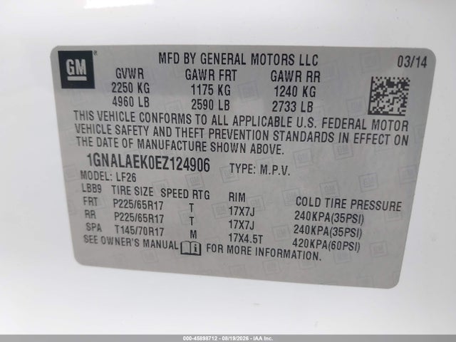Chevrolet EQUINOX LS 2014 1GNALAEK0EZ124906 Image 9