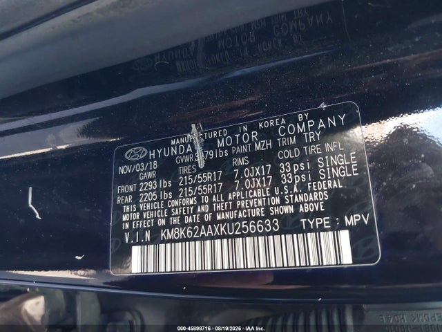 45898716 :رقم المزاد ، KM8K62AAXKU256633 vin ، 2019 Hyundai Kona Sel مزاد بيع
