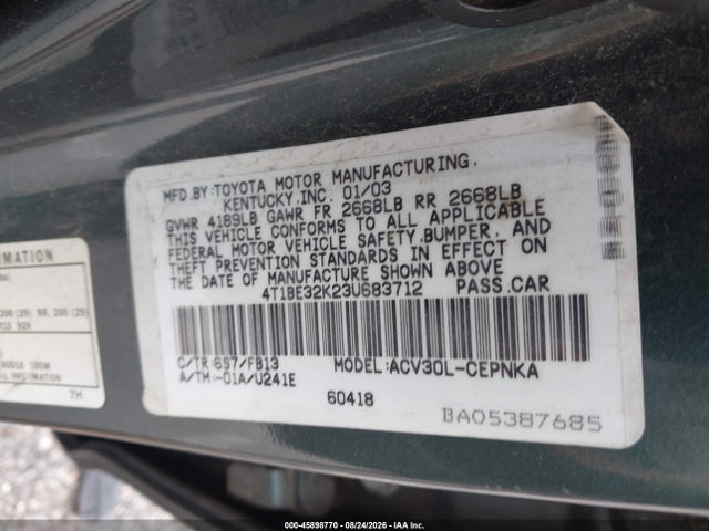 Aukcja sprzedaży 2003 Toyota Camry Le, vin: 4T1BE32K23U683712, numer aukcji: 45898770