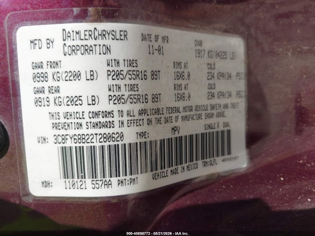 Aukcja sprzedaży 2002 Chrysler Pt Cruiser Limited, vin: 3C8FY68B22T280620, numer aukcji: 45898772