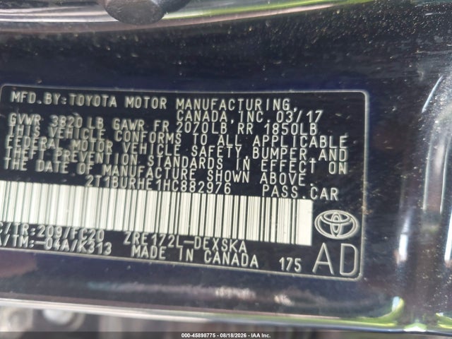 2017 Toyota Corolla Se მანქანა იყიდება აუქციონზე, vin: 2T1BURHE1HC882976, აუქციონის ნომერი: 45898775
