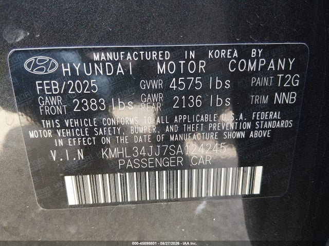 Aukcja sprzedaży 2025 Hyundai Sonata Hybrid Sel, vin: KMHL34JJ7SA124245, numer aukcji: 45898801