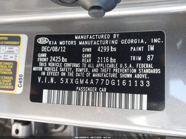 Aukcja sprzedaży 2013 Kia Optima Lx, vin: 5XXGM4A77DG161133, numer aukcji: 45898810