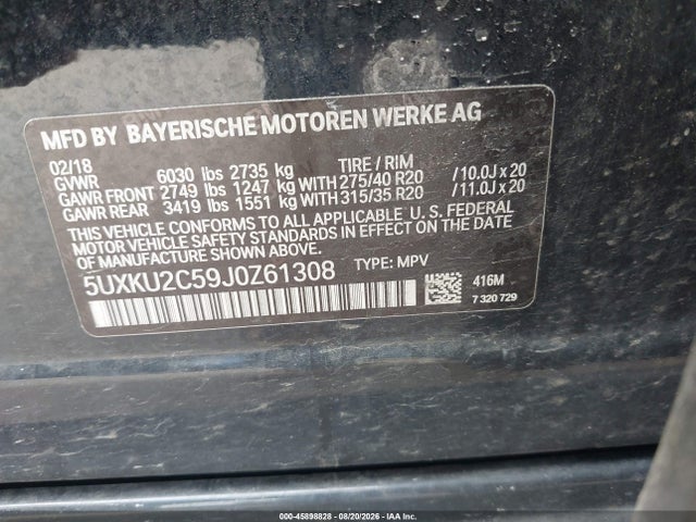 Aukcja sprzedaży 2018 Bmw X6 Xdrive35i, vin: 5UXKU2C59J0Z61308, numer aukcji: 45898828