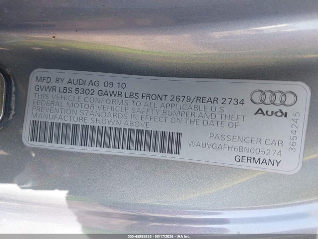 Продаж на аукціоні авто 2011 Audi S5 3.0 Premium Plus, vin: WAUVGAFH6BN005274, номер лоту: 45898835