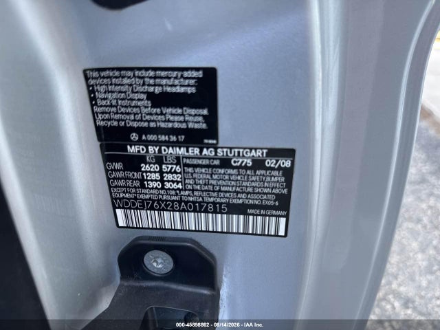 Продаж на аукціоні авто 2008 Mercedes-benz Cl 600, vin: WDDEJ76X28A017815, номер лоту: 45898862