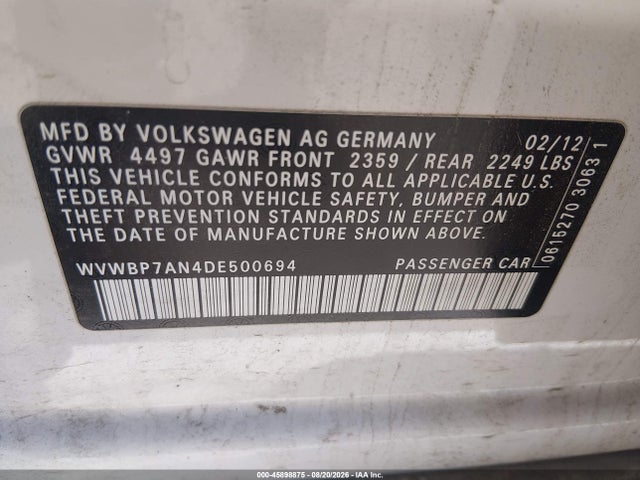 Aukcja sprzedaży 2013 Volkswagen Cc 2.0t Sport Plus, vin: WVWBP7AN4DE500694, numer aukcji: 45898875