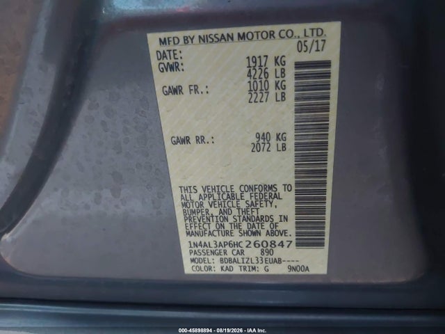 1N4AL3AP6HC260847 Nissan Altima 2.5 Sv