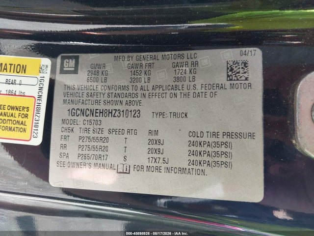 Aukcja sprzedaży 2017 Chevrolet Silverado 1500 Work Truck, vin: 1GCNCNEH8HZ310123, numer aukcji: 45898928