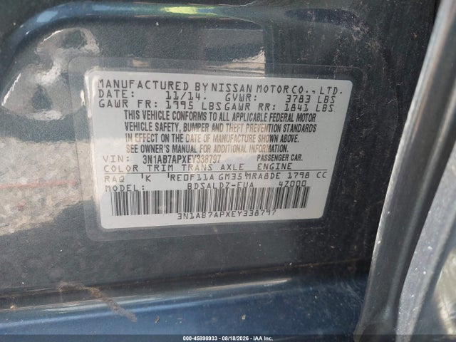 Продаж на аукціоні авто 2014 Nissan Sentra Sv, vin: 3N1AB7APXEY338797, номер лоту: 45898933