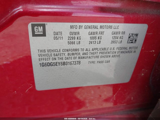 Aukcja sprzedaży 2011 Cadillac Cts Luxury, vin: 1G6DG5EY6B0167378, numer aukcji: 45898946