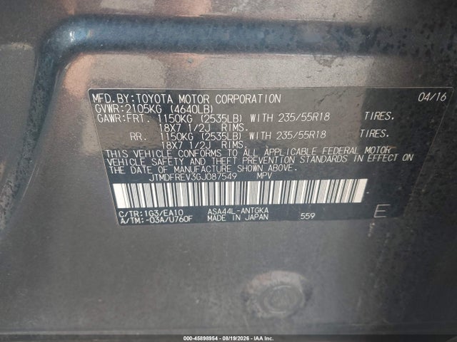 JTMDFREV3GJ087549 Toyota Rav4 Limited