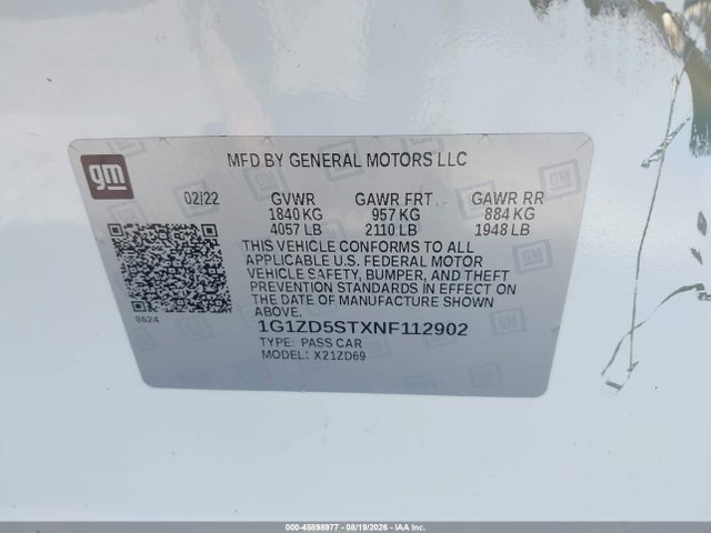 Aukcja sprzedaży 2022 Chevrolet Malibu Fwd Lt, vin: 1G1ZD5STXNF112902, numer aukcji: 45898977
