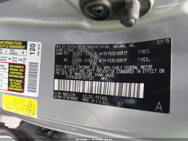 5TDYK3DC8FS577321 Toyota Sienna Xle 8 Passenger