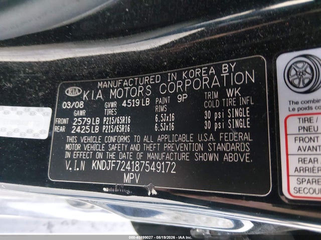 Aukcja sprzedaży 2008 Kia Sportage Lx, vin: KNDJF724187549172, numer aukcji: 45899027