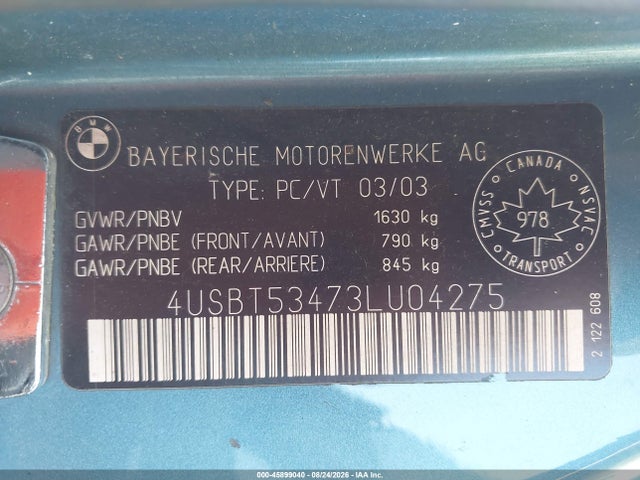 Aukcja sprzedaży 2003 Bmw Z4 3.0i, vin: 4USBT53473LU04275, numer aukcji: 45899040