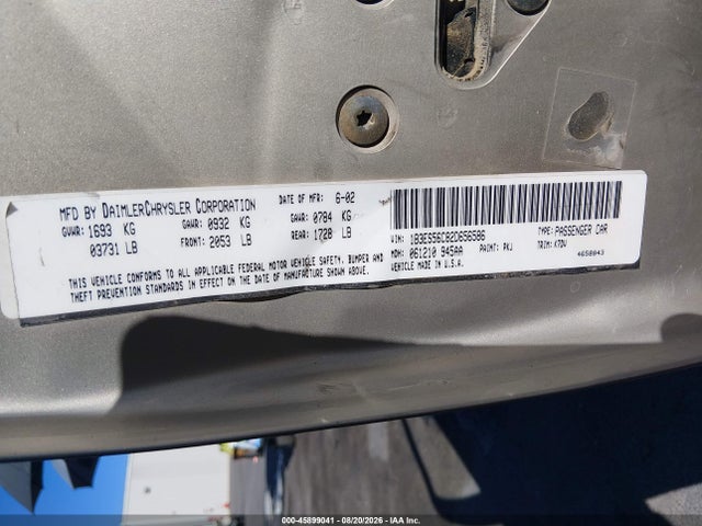 Aukcja sprzedaży 2002 Dodge Neon Sxt, vin: 1B3ES56C82D656586, numer aukcji: 45899041