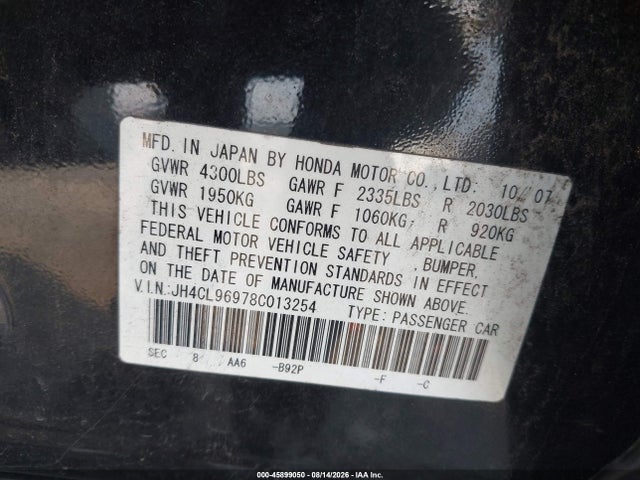 Продажа на аукционе авто 2008 Acura Tsx, vin: JH4CL96978C013254, номер лота: 45899050