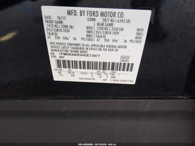 Продажа на аукционе авто 2017 Ford Utility Police Interceptor, vin: 1FM5K8AR5HGE13977, номер лота: 45899060