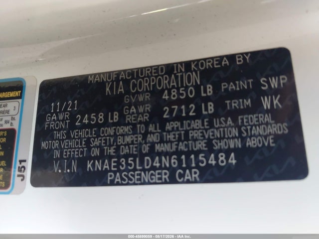 45899059 :رقم المزاد ، KNAE35LD4N6115484 vin ، 2022 Kia Stinger Gt-line مزاد بيع