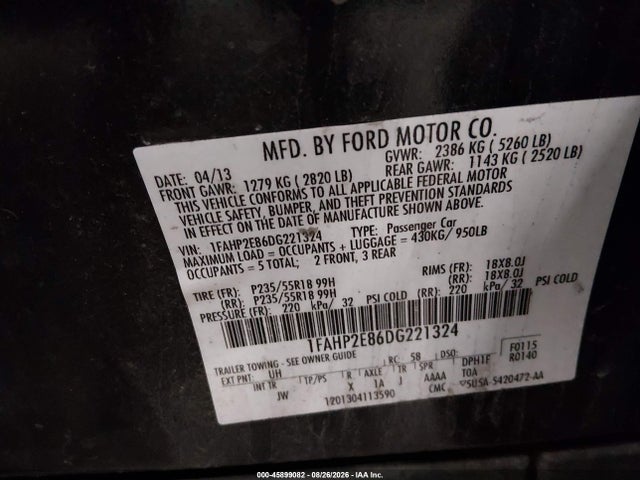 Aukcja sprzedaży 2013 Ford Taurus Sel, vin: 1FAHP2E86DG221324, numer aukcji: 45899082