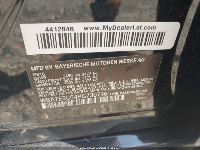 Продажа на аукционе авто 2017 Bmw 740i, vin: WBA7E2C54HG739746, номер лота: 45899096