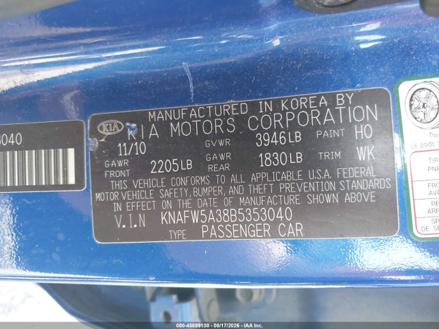 Продаж на аукціоні авто 2011 Kia Forte Sx, vin: KNAFW5A38B5353040, номер лоту: 45899130