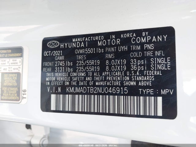Aukcja sprzedaży 2022 Genesis Gv70 2.5t Awd, vin: KMUMADTB2NU046915, numer aukcji: 45899149