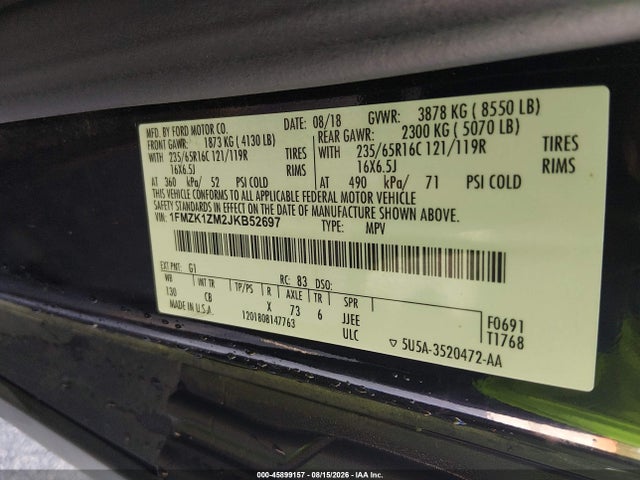 Продажа на аукционе авто 2018 Ford Transit-150 Xl, vin: 1FMZK1ZM2JKB52697, номер лота: 45899157