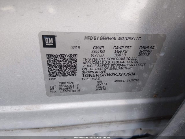 Chevrolet Traverse 1lt 2019 1GNERGKW3KJ243084 Image 9