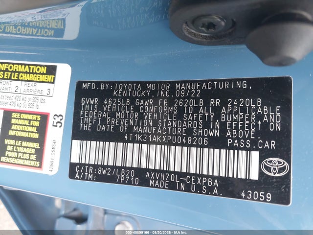 Продажа на аукционе авто 2023 Toyota Camry Xse Hybrid, vin: 4T1K31AKXPU048206, номер лота: 45899166