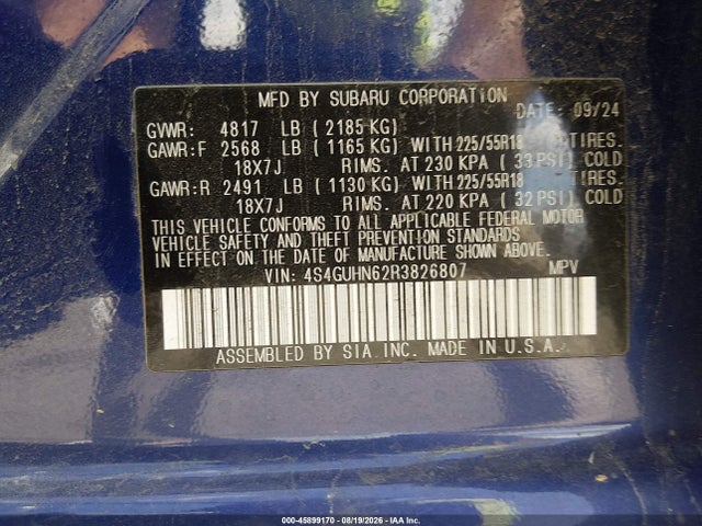 2024 Subaru Crosstrek Limited მანქანა იყიდება აუქციონზე, vin: 4S4GUHN62R3826807, აუქციონის ნომერი: 45899170