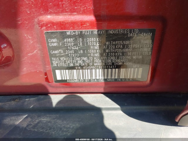 Subaru Outback 2.5i Premium 2014 4S4BRBCC8E3313427 Image 9