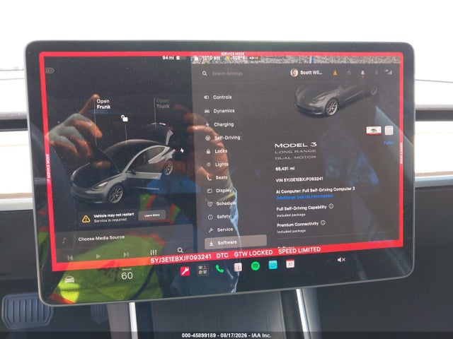 45899189 :رقم المزاد ، 5YJ3E1EBXJF093241 vin ، 2018 Tesla Model 3 Long Range/performance مزاد بيع