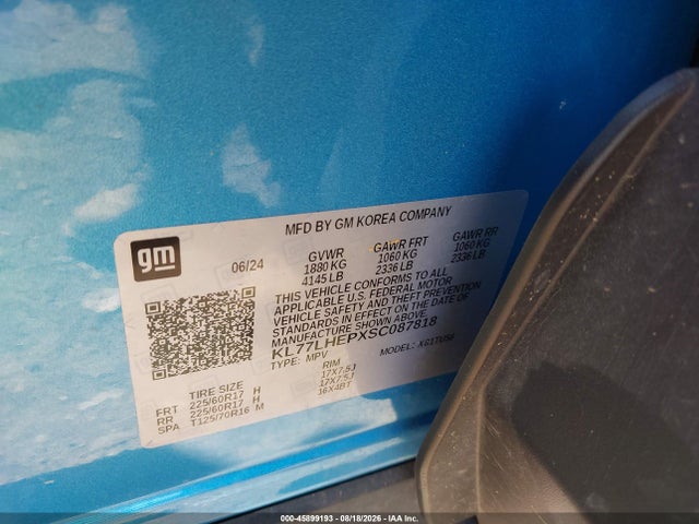 2025 Chevrolet Trax Fwd Lt მანქანა იყიდება აუქციონზე, vin: KL77LHEPXSC087818, აუქციონის ნომერი: 45899193
