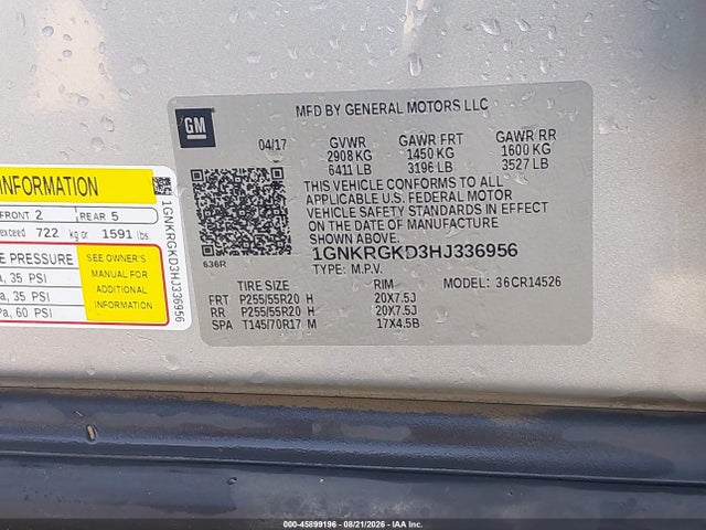 Chevrolet Traverse Lt 2017 1GNKRGKD3HJ336956 Image 12
