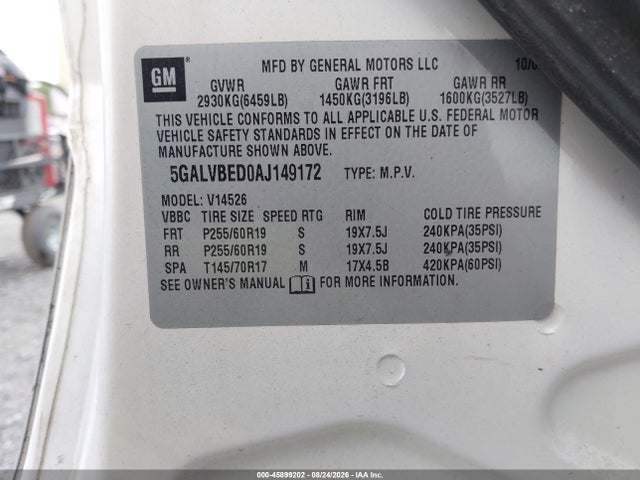 45899202 :رقم المزاد ، 5GALVBED0AJ149172 vin ، 2010 Buick Enclave 1xl مزاد بيع