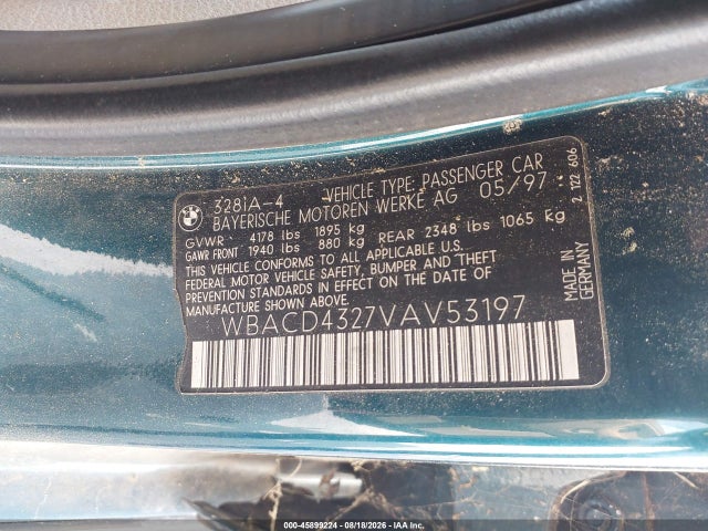 45899224 :رقم المزاد ، WBACD4327VAV53197 vin ، 1997 Bmw 328i مزاد بيع