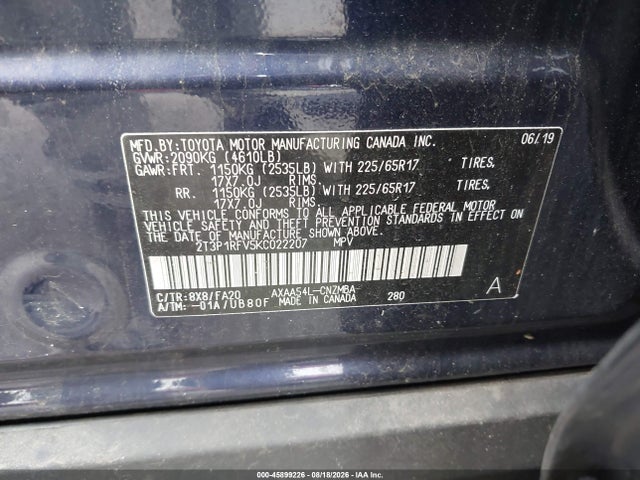 Aukcja sprzedaży 2019 Toyota Rav4 Xle, vin: 2T3P1RFV5KC022207, numer aukcji: 45899226