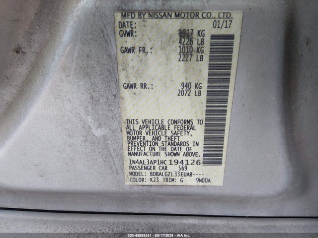 Nissan Altima 2.5 S 2017 1N4AL3AP1HC194126 Image 9