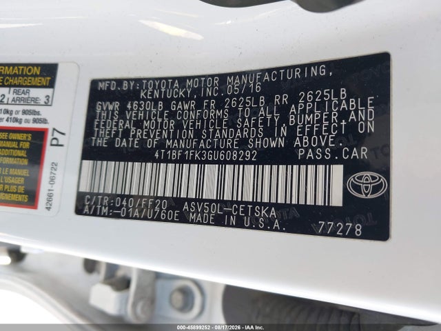 Toyota CAMRY SE 2016 4T1BF1FK3GU608292 Image 9
