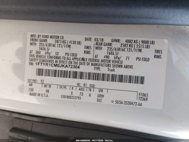 Ford Transit-250 2018 1FTYR1CM0JKA72304 Image 9