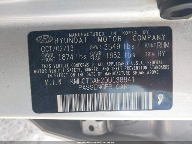 Продаж на аукціоні авто 2013 Hyundai Accent Gs, vin: KMHCT5AE2DU138841, номер лоту: 45899259