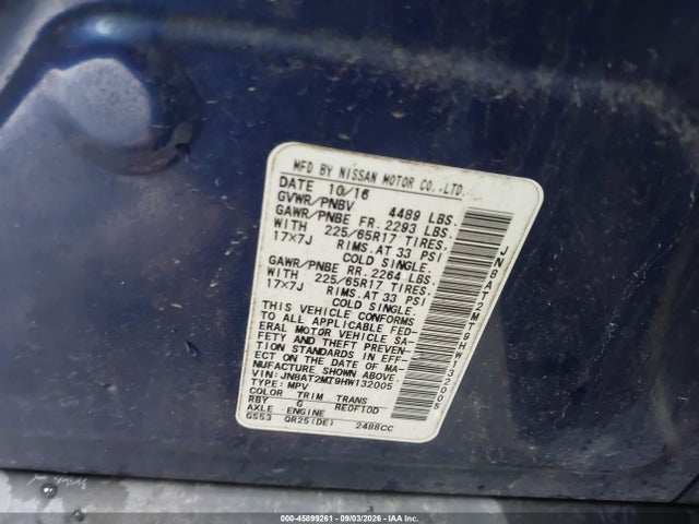 Продаж на аукціоні авто 2017 Nissan Rogue Sv, vin: JN8AT2MT9HW132005, номер лоту: 45899261
