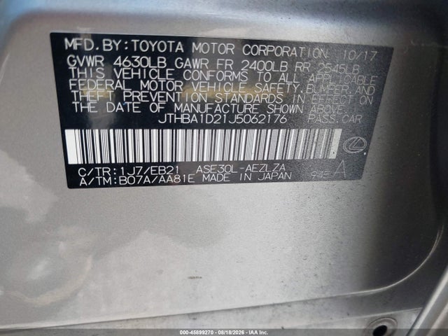 45899270 :رقم المزاد ، JTHBA1D21J5062176 vin ، 2018 Lexus Is 300 مزاد بيع
